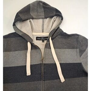 Sunday Work Clothes Striped Full Zip Hoodie Mens M  Gray Navy Cotton Blend